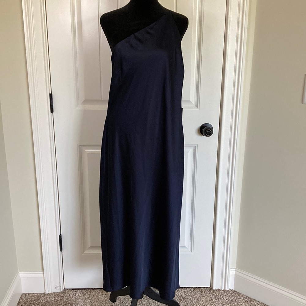 Express Pullover Maxi Slip Dress with One Shoulder Strap in Navy Size XL